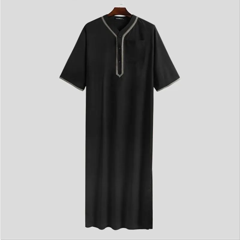 Camisas casuais masculinas soltas muçulmano caftan vestes homens manga longa moda jubba thobe homem lazer cor sólida padrão roupas islâmicas