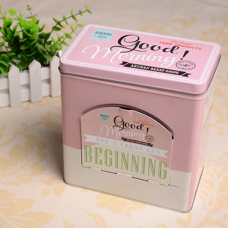 Bins Creative Large American Tea Tinplate Storage Box Square Coffee Candy Biscuit Iron Box Sundries Kitchen Storage Container Jar