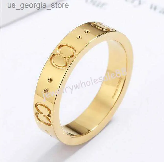Band Rings Classic Luxury Designer Ring Women Titanium Steel Bague Letter Rings Gold-Plated Gold Silver Rose Gold Brand Jewel Gift Y240328