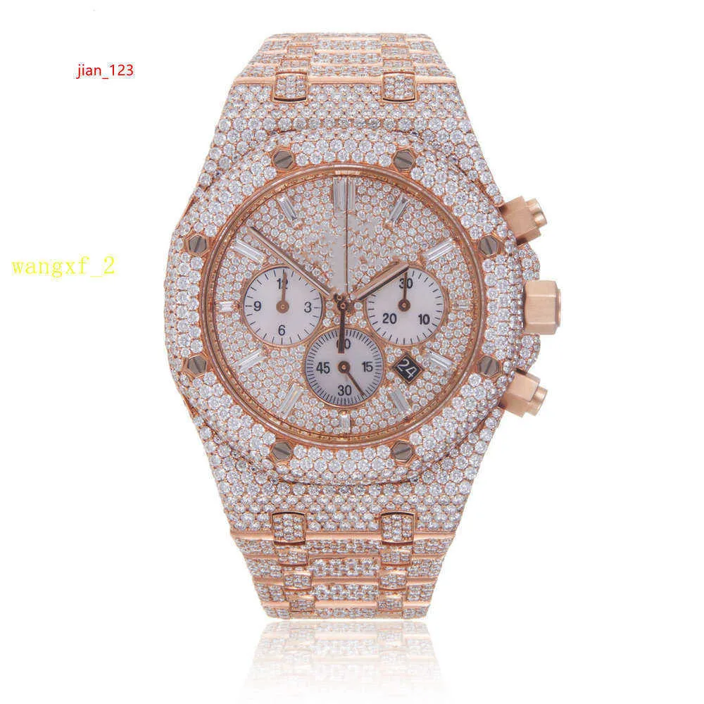 Wysokiej jakości zautomatyzuj biały diamentowy zegarek Moissanite dla niego Hip Hop Watch Bling Watch