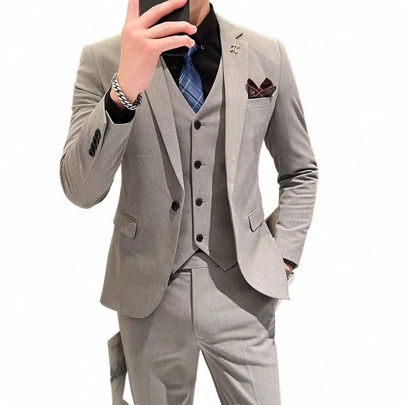 DHgate Mens 3 Piece Suit Set Jacket Pants Vest Business Attire Blazers Coat Waistcoat Trousers Large Size M 6XL Apparel
