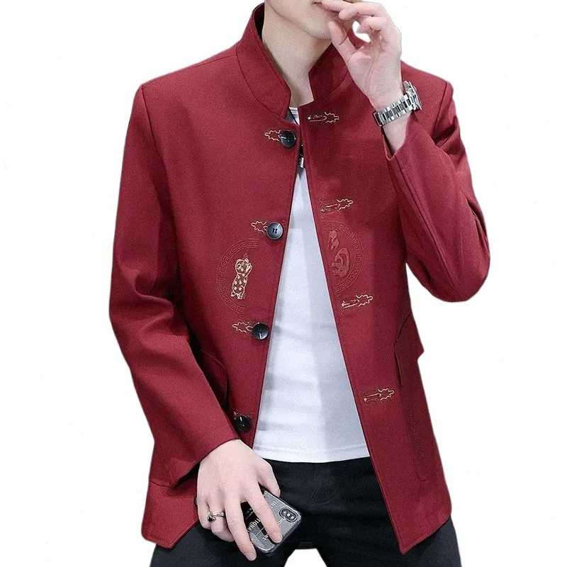 Hoo 2023 Neue chinesische Stil für Männer Stehkragen Blazer bestickt Casual Blazer M58a #