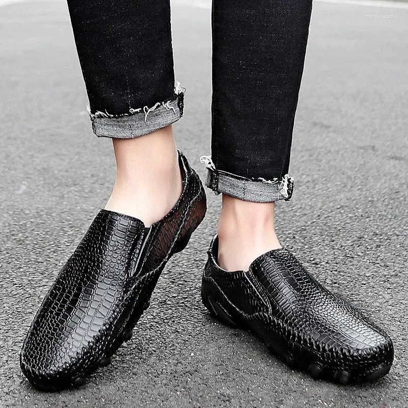 Sapatos casuais de luxo couro genuíno crocodilo preto marrom feijão mocassim lazer unidade moda estilo britânico homem mocassins