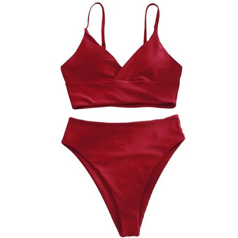 Hoge Taille Badmode Vrouwen Push Up Beachwear Effen Badpak Sexy Effen Vrouwelijke Badpak Actieve Tweedelige Bikini 50%