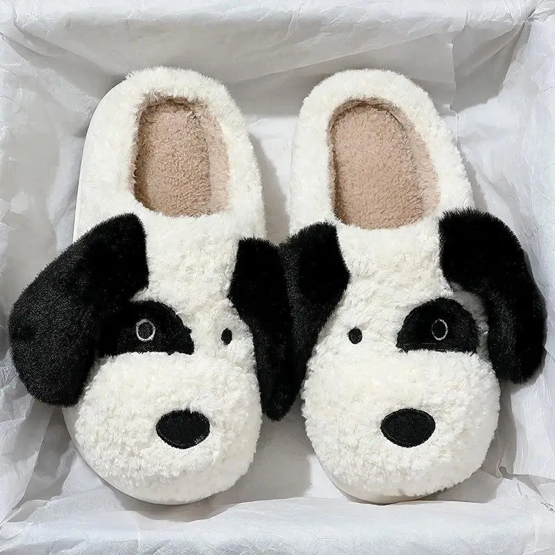 Hausschuhe Welpen Frau Slipper Fuzzy Mules Zimmer Rutsche Schuhe Frauen Indoor Niedlichen Hund Flip-Flops Winter Hause Große Größe 42 44 45