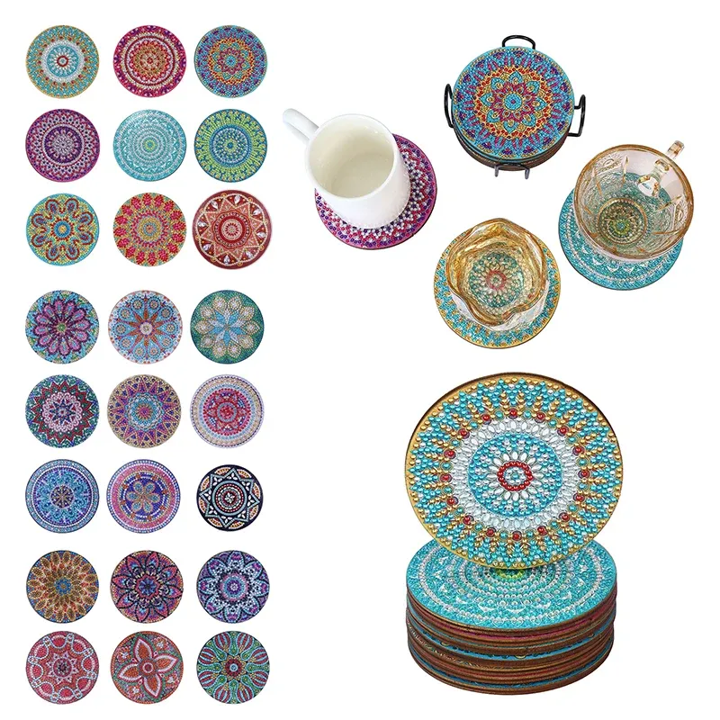 Knives 1/5/8pcs/set New Diy Diamond Painting Coaster Mandala Drink Cup Cushion Nonslip Table Placemat Insulation Pad Kitchen Accessori