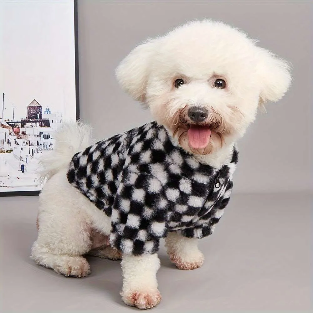 Manteau chaud en peluche à damier, veste pour temps froid pour chien, vêtements pour animaux de compagnie d'automne et d'hiver