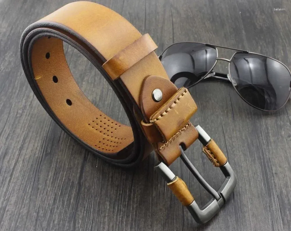 Ceintures Ceinture de taille vintage en cuir de vachette véritable pour hommes avec cadeau à boucle unique cool