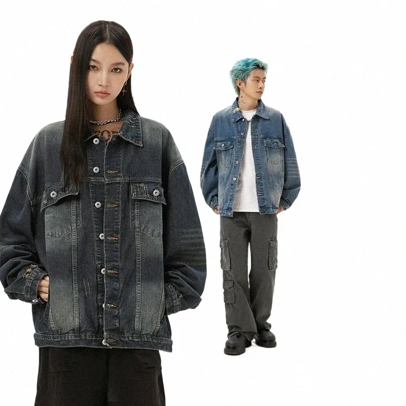 vintage W Denim Outwear Japan Loose Denim Coat Boyfriend Style Denim Coat Jacket Korean Female Newest Jean Coat Spring i31n#