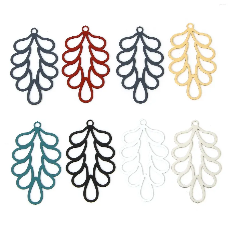 Charms 20st Multicolor Leaf Painted Iron Alloy Filigree Stamping Hollow Pendants DIY örhängen smycken gåvor 3,3 cm x 1,8 cm