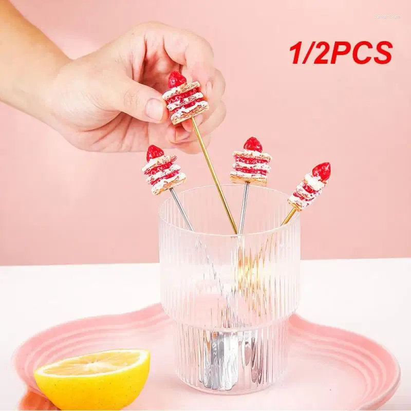 Spoons 1/2PCS Fruit Fork Cartoon Cake Shape Small Metal Stainless Steel Dessert