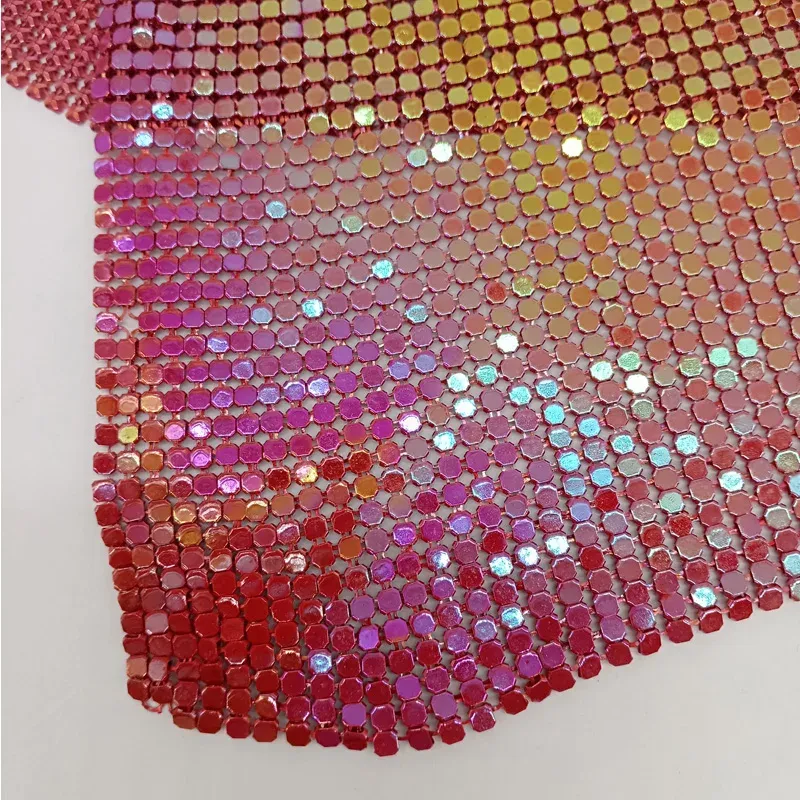 Fabric 4mm Red Iridescent Color Metal Mesh Fabric Chainmail Jewelry Making Metallic Fabric DIY Sewing Dress Bag Shoes 45*150cm