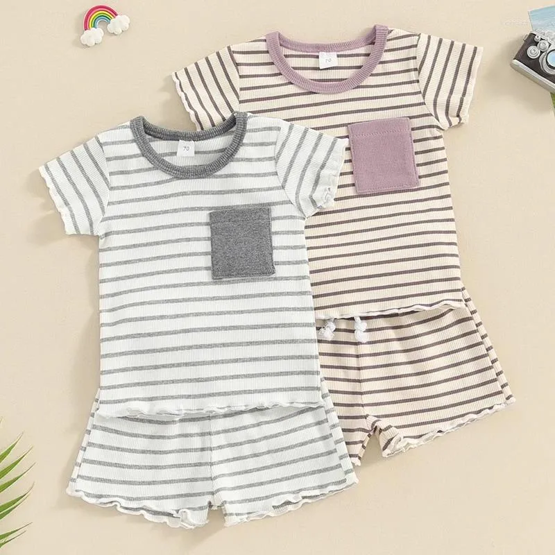 Ensembles de vêtements bébé fille tenues d'été à manches courtes col rond garniture de laitue hauts Shorts 2 pièces ensemble pour bébé 0-3 ans