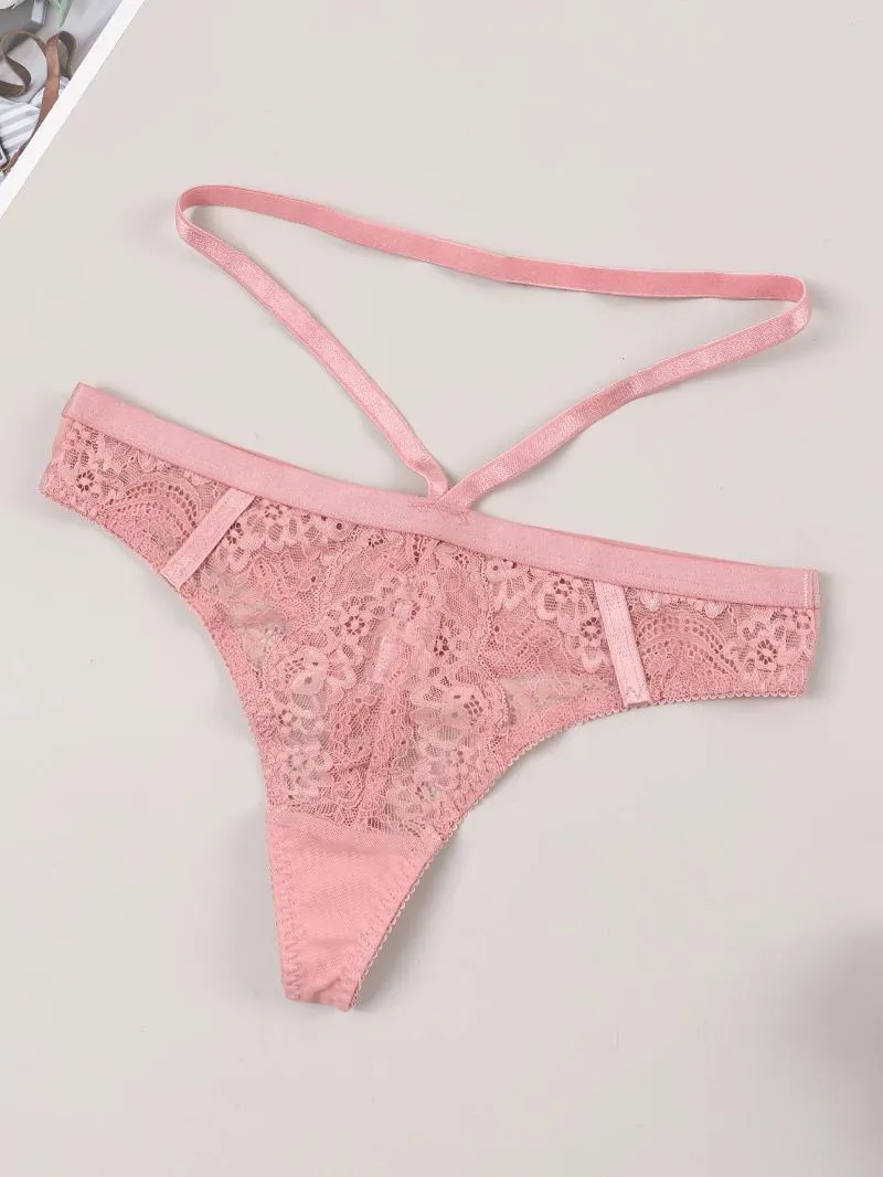 Women's Panties CYHWR Women Low Waisted Pink Thong V-string Sexy Lace Band Decoration Breathable Panty For Ladies