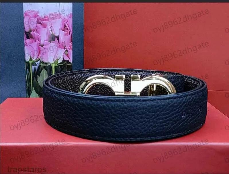 Smooth Leather Belt Luxury Belts Designer för män Big Buckle New Lychee Grain 3,3 cm Manlig kyskhet Topp Fashion Mens Wholesale Ltty