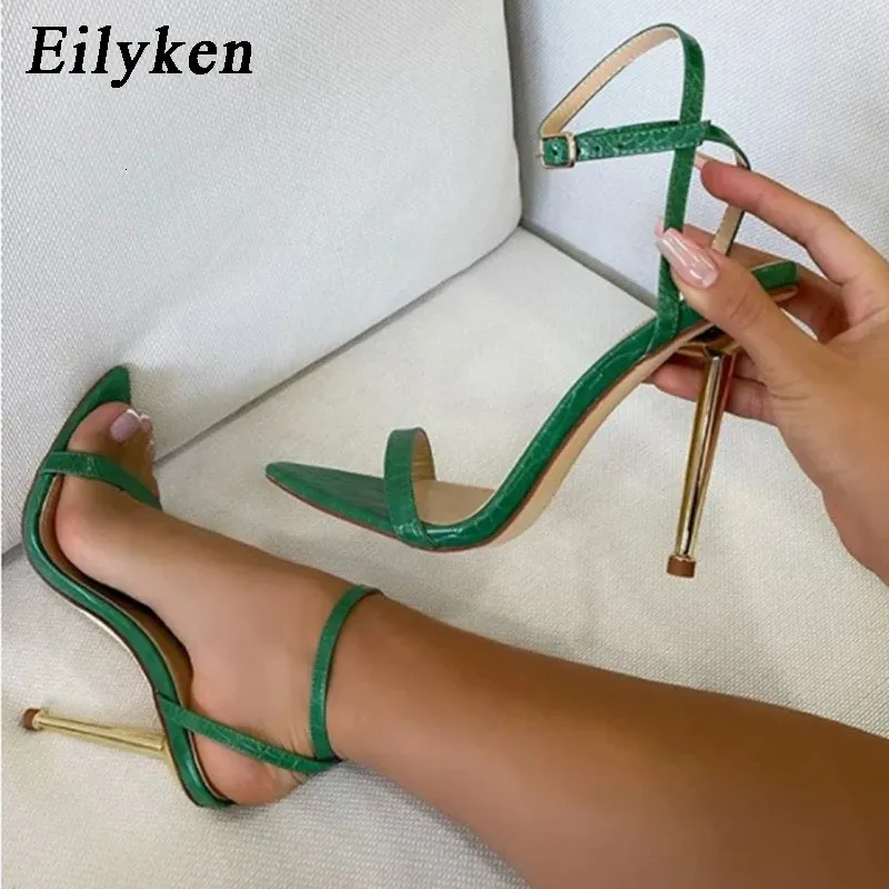Eilyken n Band ayak bileği toka kayışı yeşil yüksek topuklu sandallar sivri uçlu parti kadın ayakkabısı sanalias mujer 240312