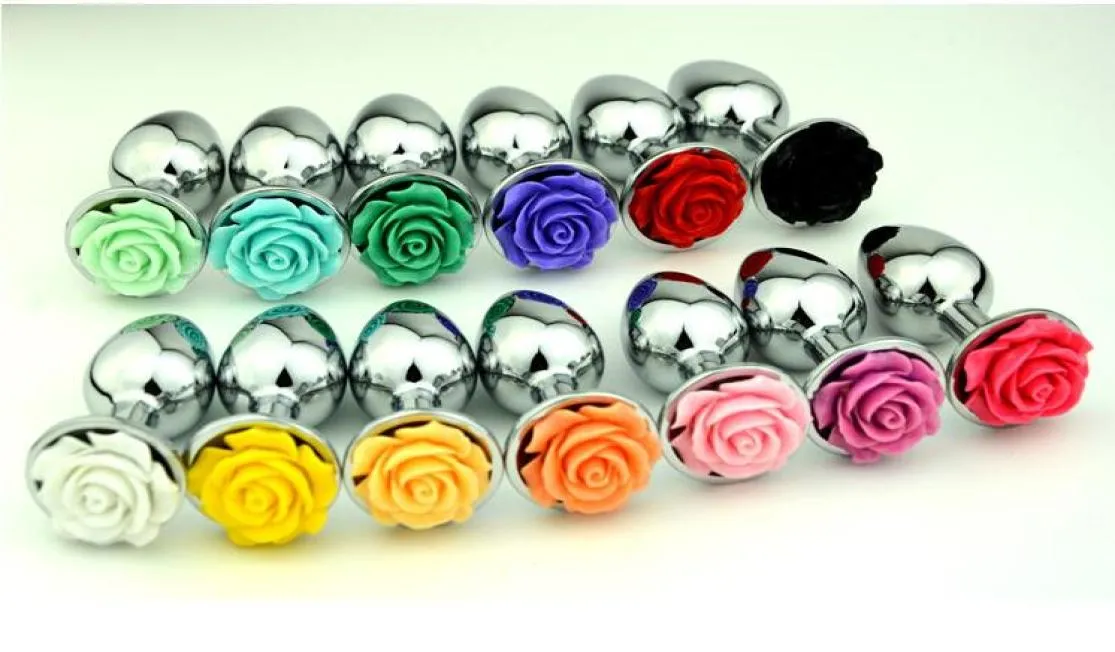 Aantrekkelijke Unisex 3 maten 3D Rose Flower Metal Anal Plug Butt Beads Booty Sieraden Volwassen Bdsm Product Sex Anus Toy Verschillende kleuren2679133