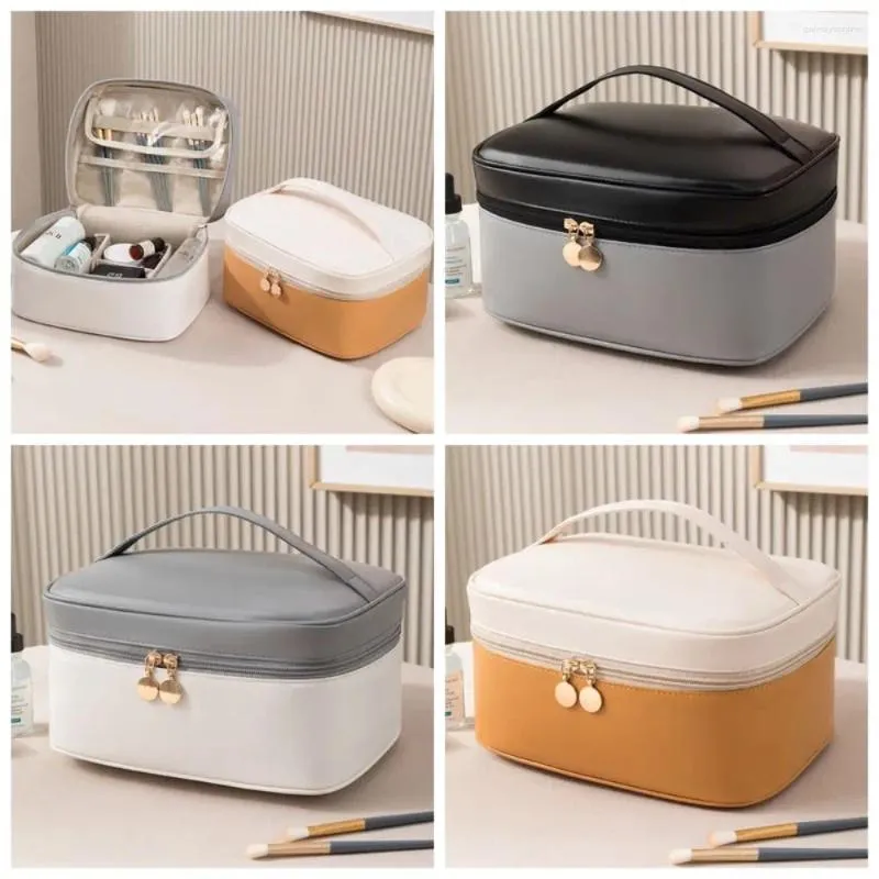 Cosmetic Bags PU Contrasting Colors Bag Ins Multifunction Zipper Travel Wash Handbag Korean Style Makeup Pouch