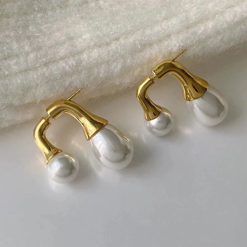 Hoop Earrings Metal Bar Imitation Pearl U Post For Women Vintage Party Accessories Elegant Design Style Fancy Jewelry Gifts MQ310