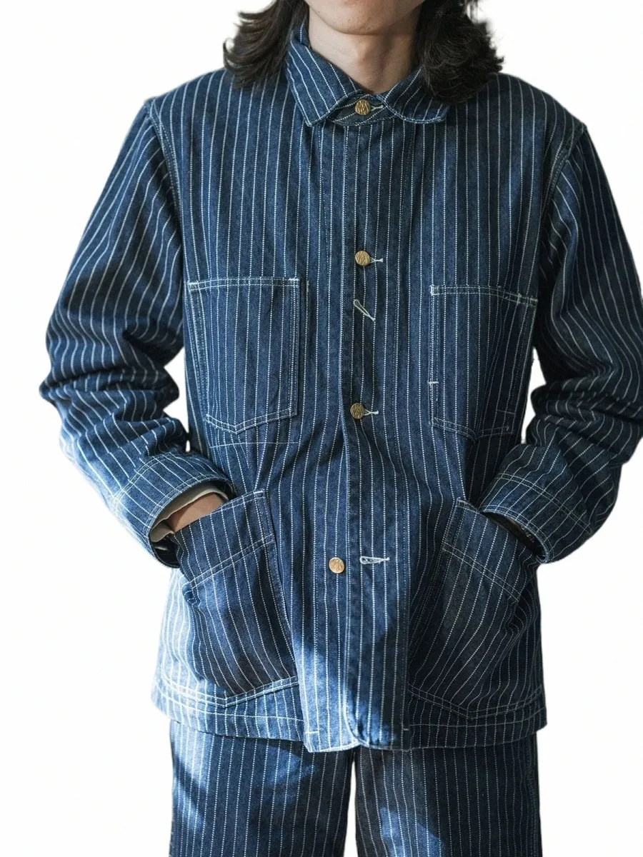 n Stock 1930s Wab Stripes Jacket Vintage Men's Workwear Railway Denim Coat J8CP #