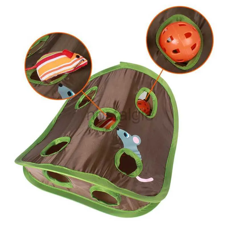 Inteligência brinquedos gato ratos jogo brinquedo sino tenda com 9 buraco gatos jogando túnel dobrável mouse caça brinquedos mantém gatinho animais de estimação ativos 24327