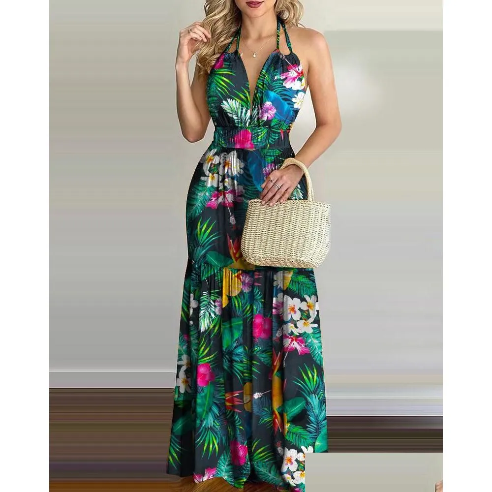 Basic & Casual Dresses Women Tropical Print Halter Backless Maxi Dress Summer Spring Vacation Sleeveless Y Boho Beach Floralcasual Dr Dhku8