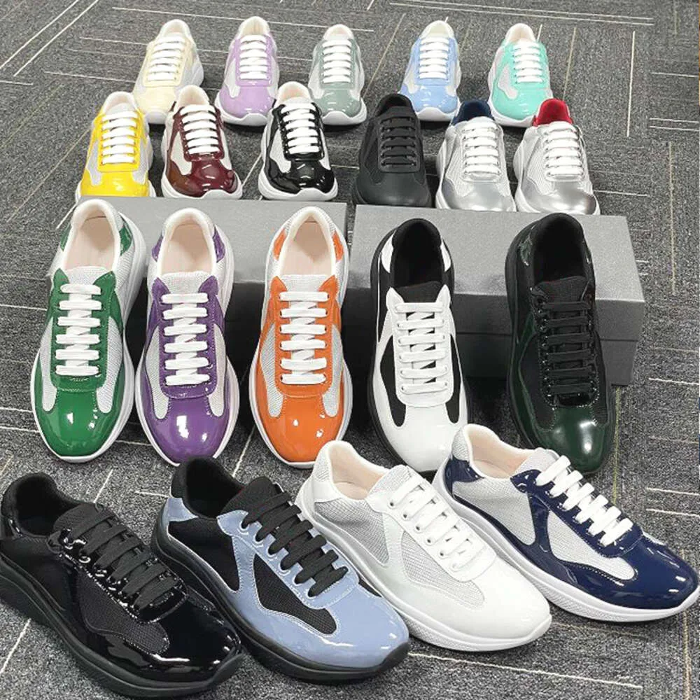 Heren Americas Cup Xl lederen sneakers Hoge kwaliteit lakleer platte sneakers Zwart Mesh Veterschoenen Casual schoenen Outdoor hardloopschoenen Grote maat 47 met doos 53