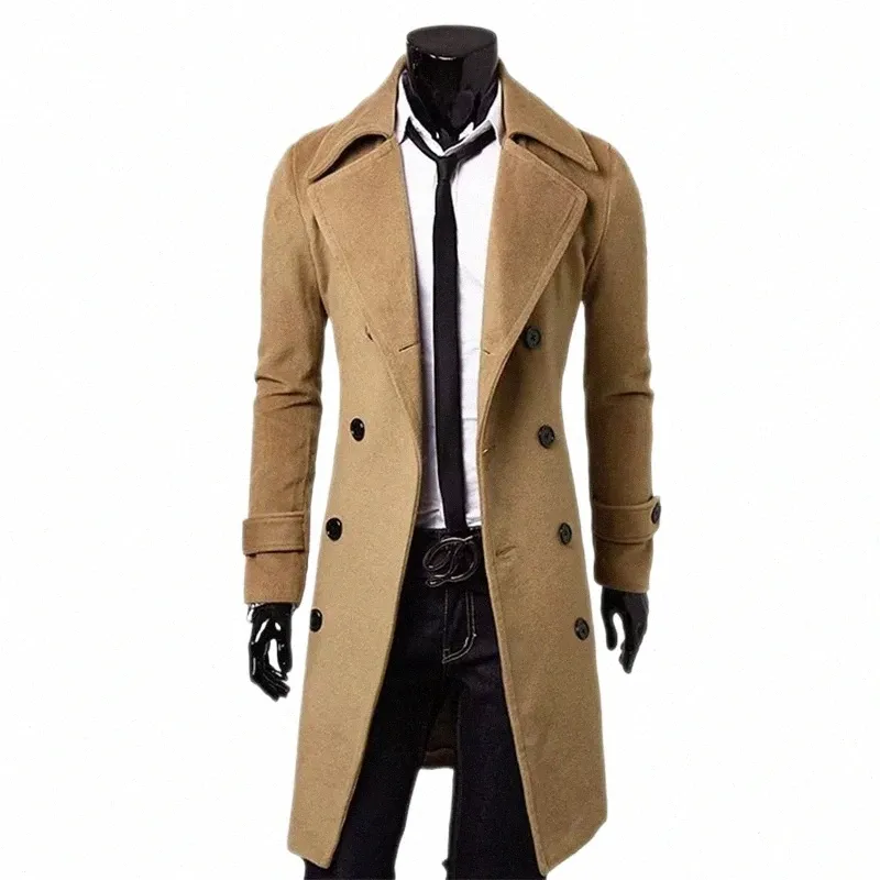Jesienna i zimowa męska LG Windbreaker Wysokiej jakości szczupły Fit Solid Fit Kolor Męska kurtka podwójnie piersi wiatroodoodporny płaszcz R1MO#