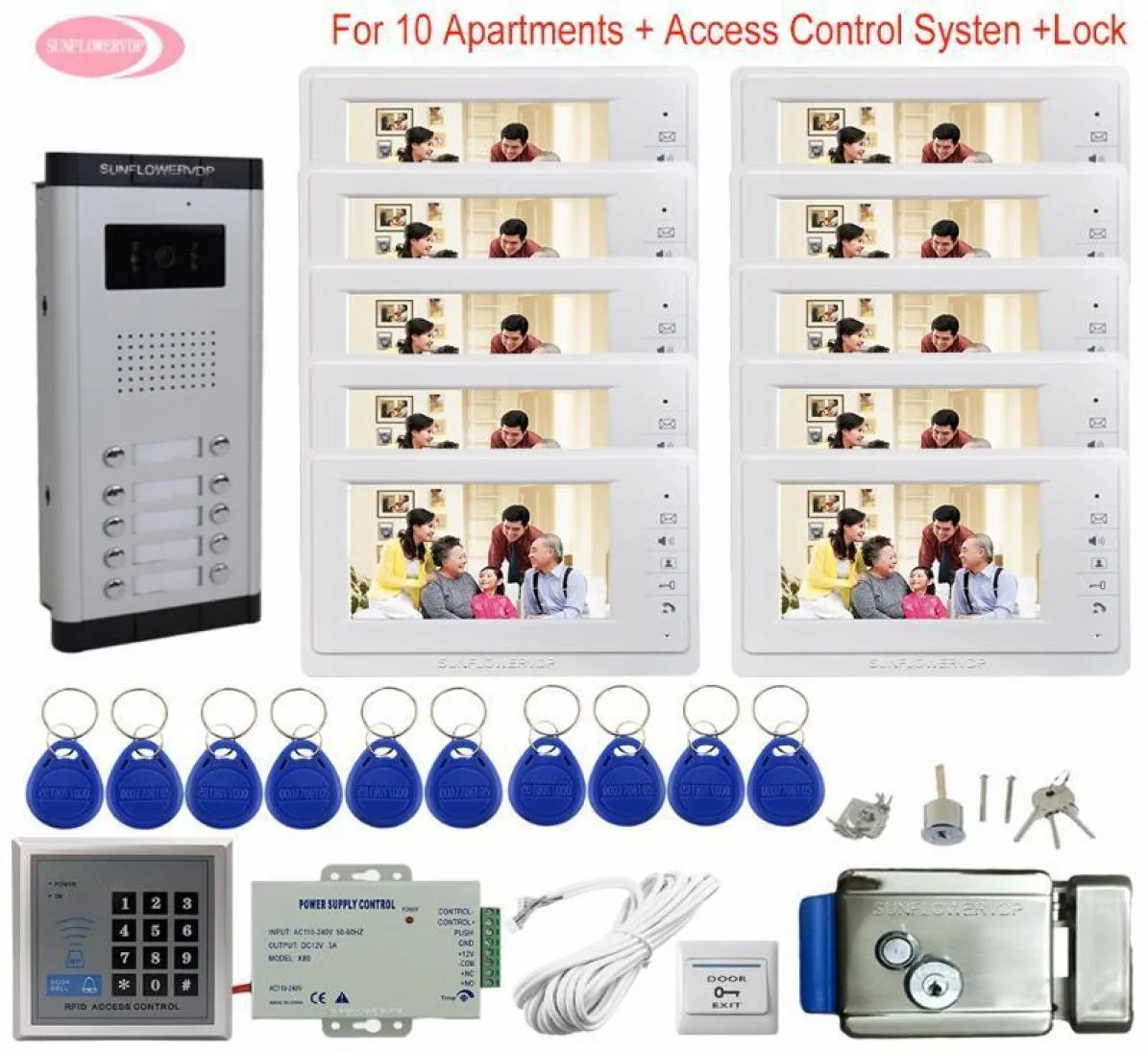 Videocitofoni 7quot Citofono a colori 10 appartamenti Citofono al sistema di controllo accessi alla casa Serratura elettronica Camera17968767