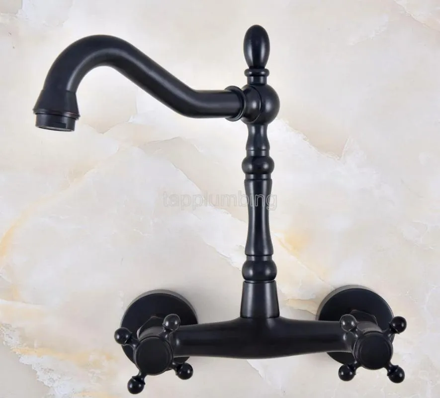 Bathroom Sink Faucets Kitchen Faucet Wall Mounted Black Oil Rubbed Bronze Swivel Basin Mixer Tap Tnf814