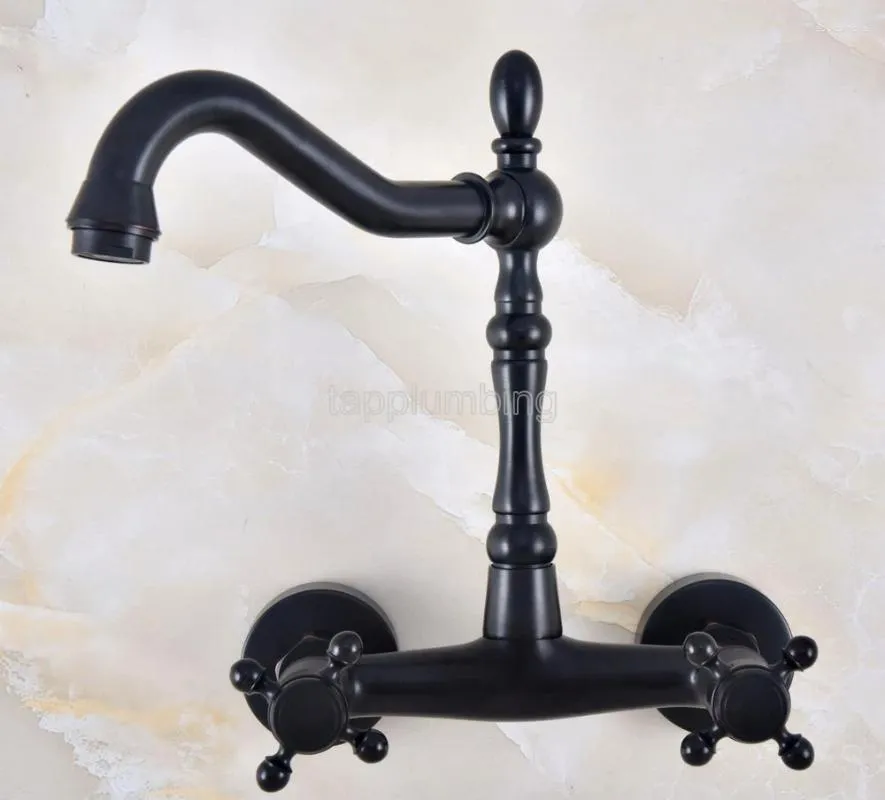 Rubinetti per lavandino del bagno Rubinetto della cucina Rubinetto per lavabo girevole a parete in bronzo lucidato a olio nero Tnf814