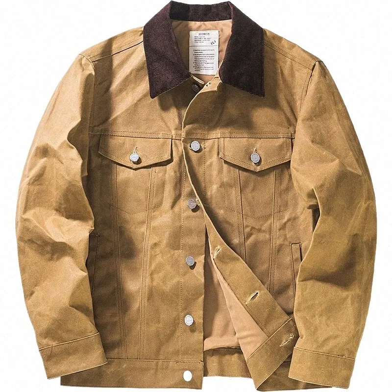 men's Oil-waxed Jacket Khaki Loose Waterproof Classic Safari Military Motorcycle Style Coat Spring Autumn Vintage Streetwear P17Y#