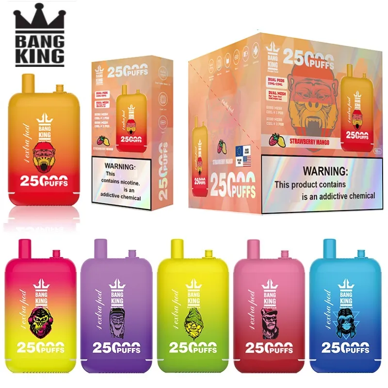 本物のBang King 25000パフ使い捨てのVapeデュアルポッド25k 46mlプレフィルェフォークデセシュ可能なeタバコ12フレーバーポッドデバイス