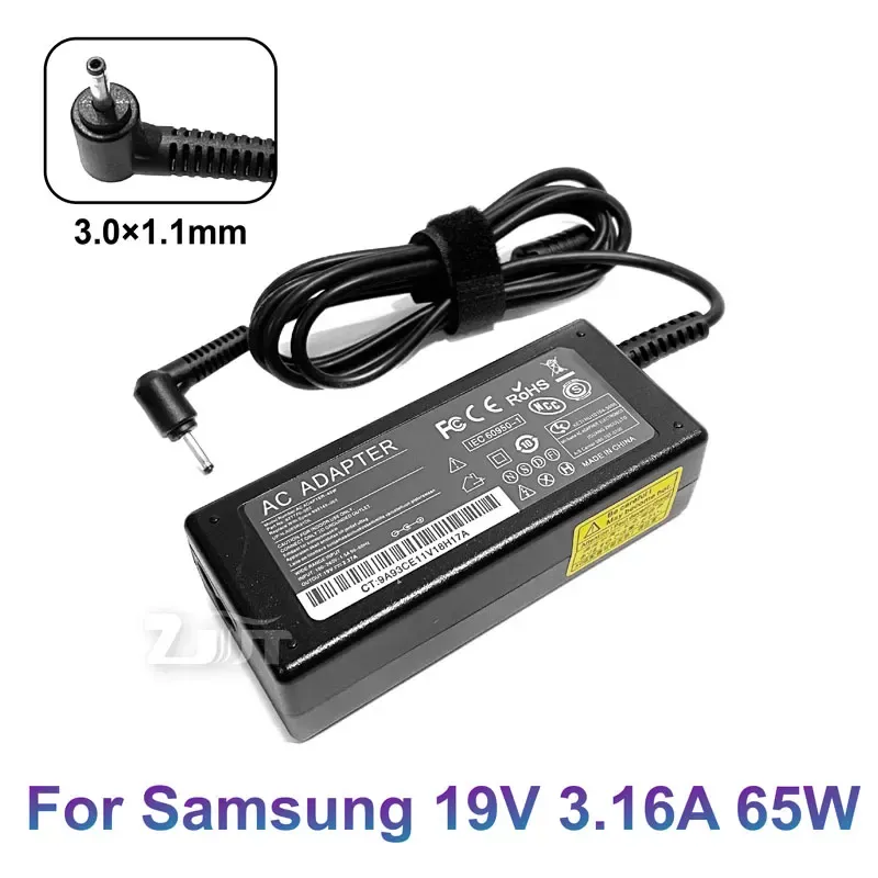 Adapter 19V 3.16A 65W 3.0*1.1 AC Laptop Power Charger Adapter For Samsung ATIV Book 7 NP740U3E 13.3 AD6019P CPA09004A PA160066