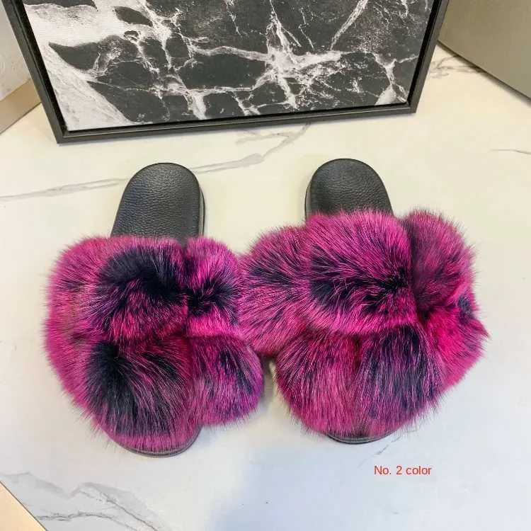 Pantofole Pantofole Fluffy Pelliccia di procione Slide Soes Donna Fox Flip Sandali piatti da esterno Incredibile Drop Sip H24032684N2