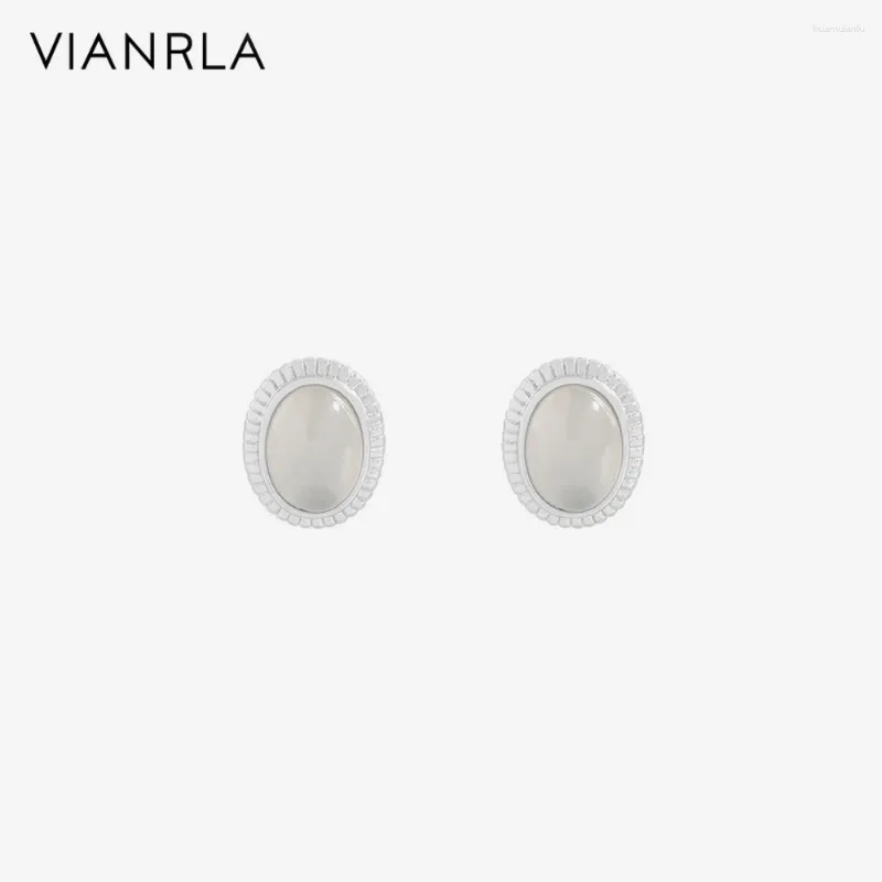 Stud Earrings VIANRLA 18K Gold Earring 925 Sterling Silver Jewelry Oval White Agate Fashion Women's Laser Custom Logo