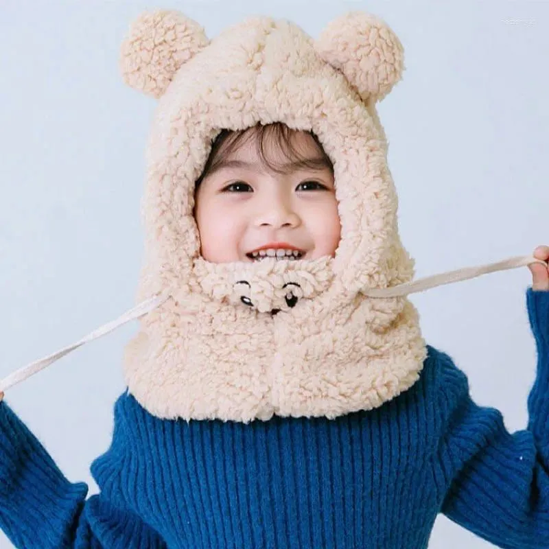 Berets 2024 Winter Children'S Hats And Scarves Two-Piece Set Men Women Baby Cute Cartoon Plush Hood