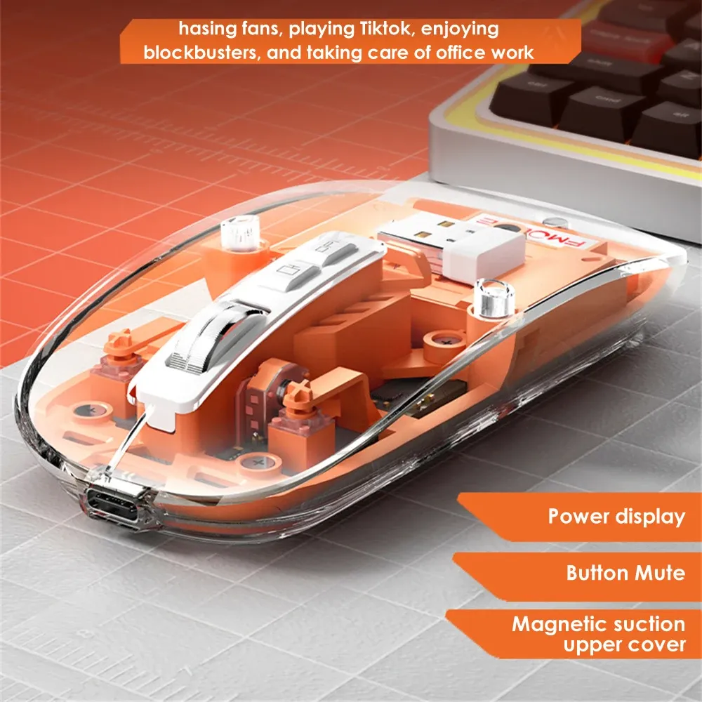 Muizen 2023 Nieuwe Transparante Muis Draadloze Threemode Magnetische Zuig Mute Oplaadbare Muis Voor Tablet PC Notebook Kantoor Muis