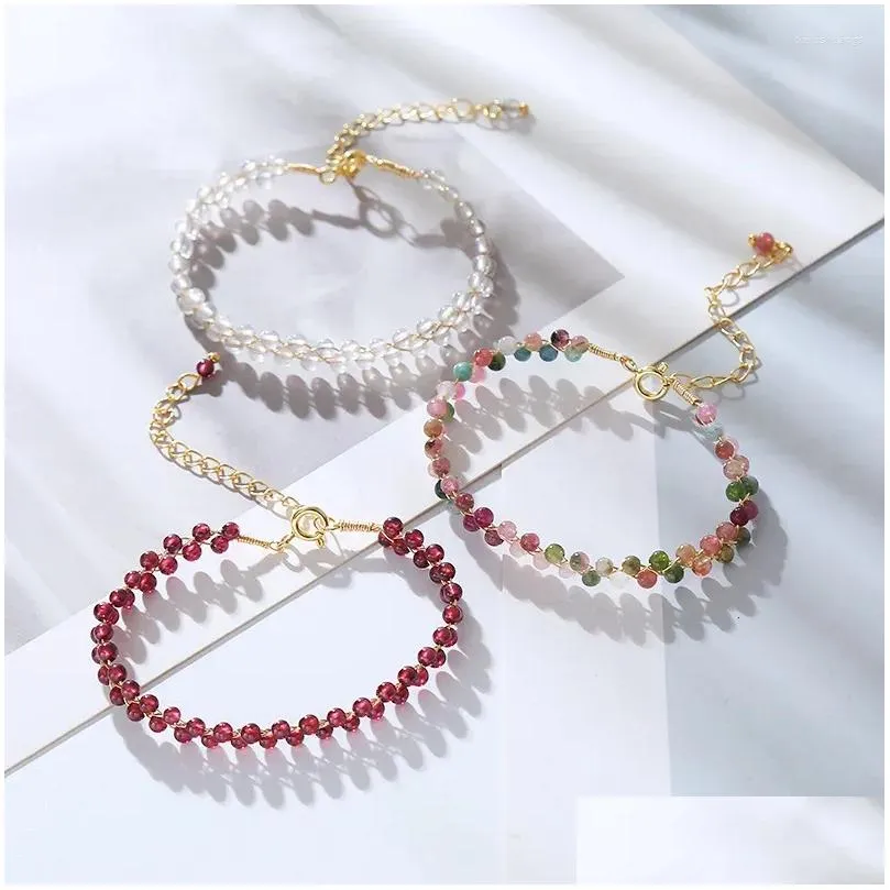 Charm Bracelets Elegant Forest Style Bracelet For Women Fashion Jewelry With Handwoven Pomegranate Amethyst And Moonstone Bangle Drop Ot0Wf