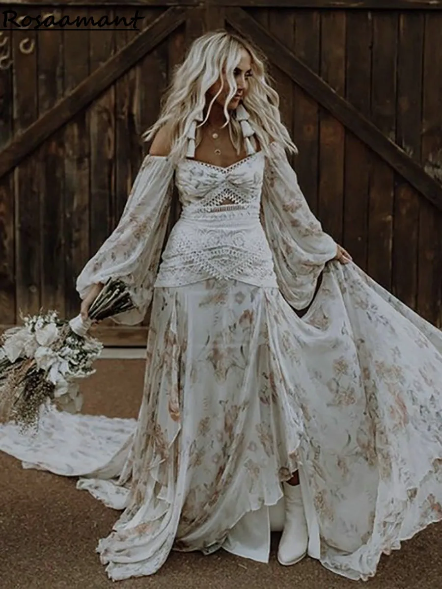 Bohemian Lace A Line Wedding Dresses Floral... From Homemarket10, $168.01