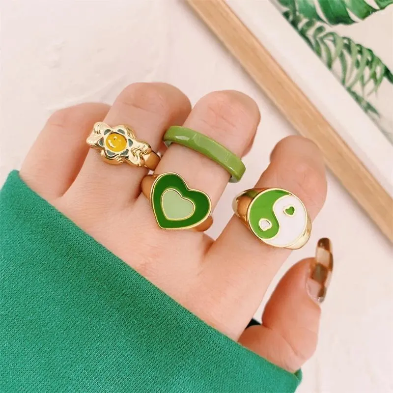 Cluster Ringen Lady Fashion INS Emaille Ring Eenvoudige Stijl Temperament Drip Olie Hart Legering Sieraden Groothandel Directe Verkoop