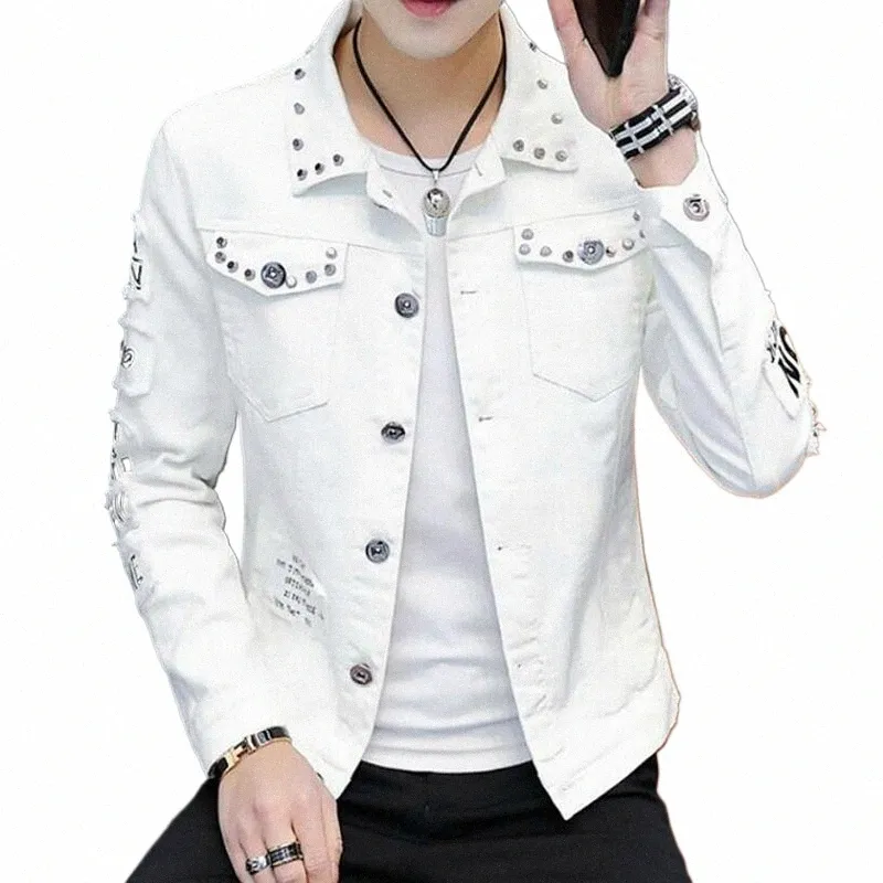 DHgate.com:2022 White Denim Jacket Men Rivet Motorcyle Basic DHgate.com:2022 White Denim Jacket Men Rivet Motorcyle Basic