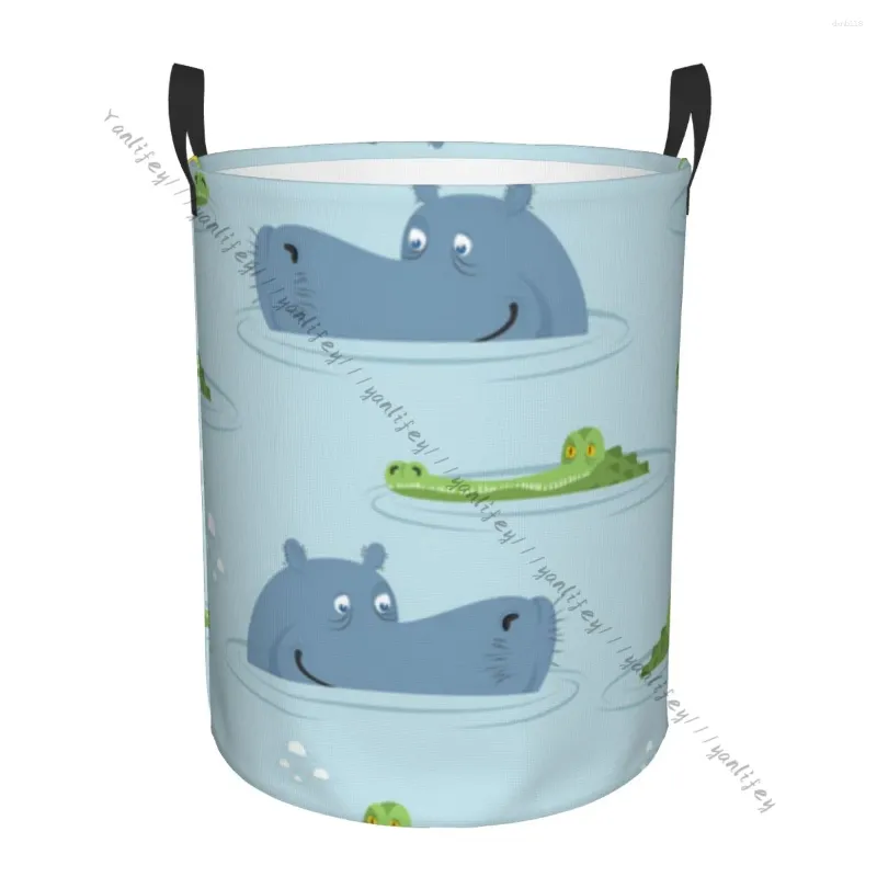 Sacos de lavanderia organizador do banheiro bonito hipopótamo e crocodilo dobrável cesto cesta lavanderia saco para roupas armazenamento em casa