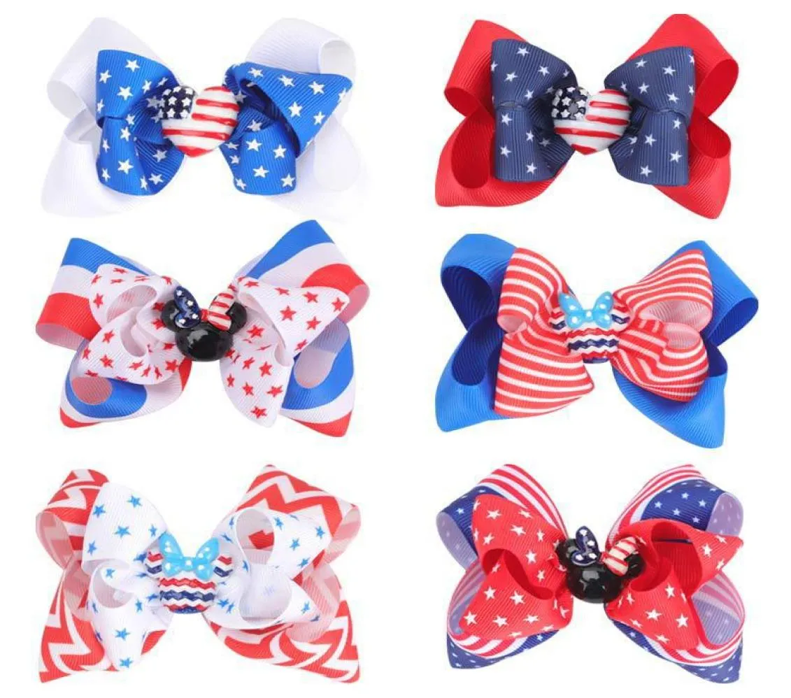 July 4th Hair Bow Clip Flag Hairpin For Kid Girl American Independence Day Heart Star Barrette Accessory Hairbands Ribbon Bowknot2158213