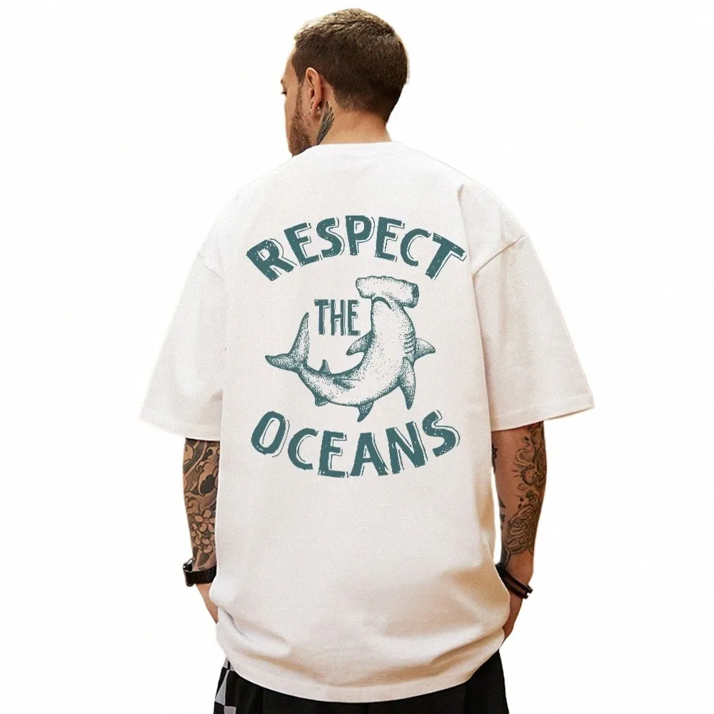 Okyanuslara Saygı Baskı Erkek Pamuk Tee Giyim Yaratıcılık Vintage Sıradan Kısa Kollu Büyük Boy Nefes Alabilir O yaka Man T-Shirts I7in#