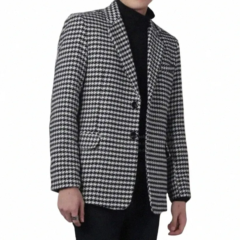 Plaid Heren Blazer Met Twee Konten 1 Pc Busin Jasje Notch Revers Houndstooth Mannelijke Fi Jas Maat XS-5XL S1ML #