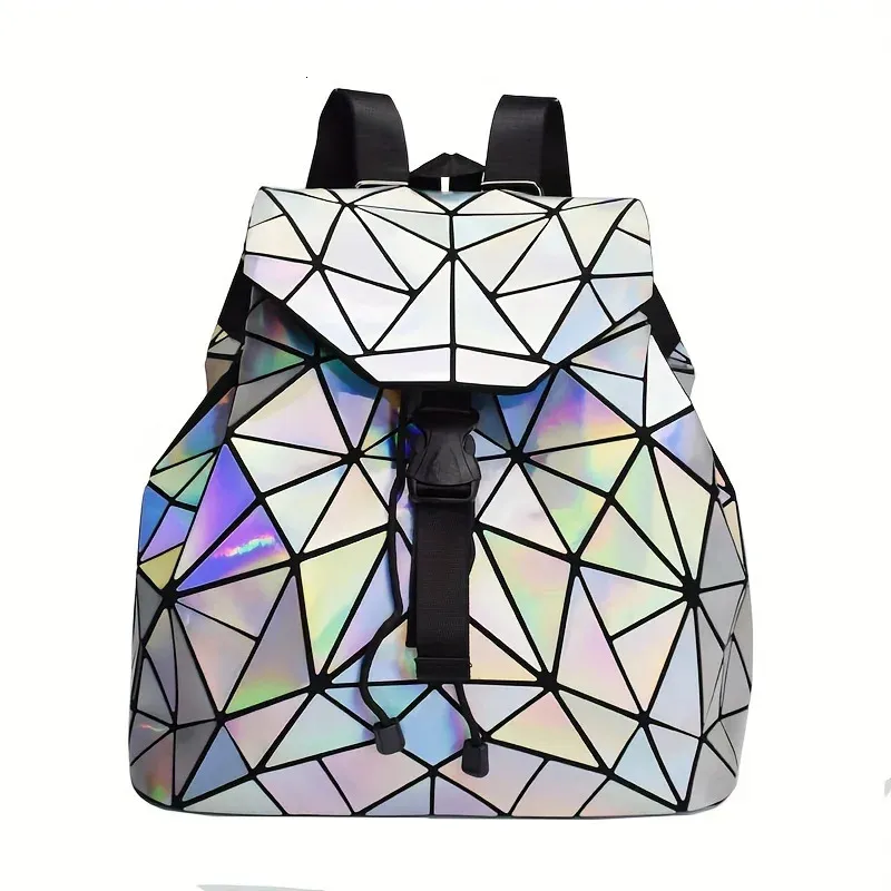 Mochilas geométricas luminosas a laser, mochila holográfica reflexiva feminina, bolsas escolares para meninas, ombro 240323