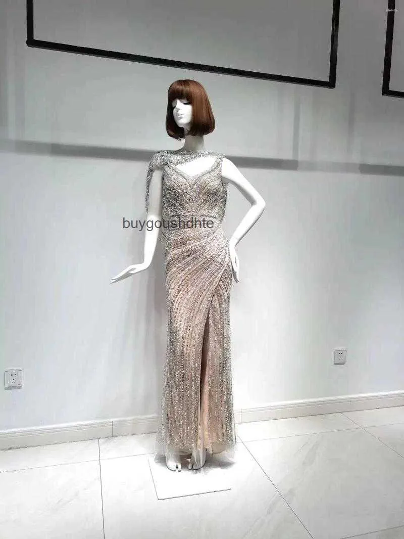 Party Dresses Sliver Arabia Luxury Cape Sleeves Belt Beading Gowns -Line Fashion Ladies Evening Host Dress Partydress Prom