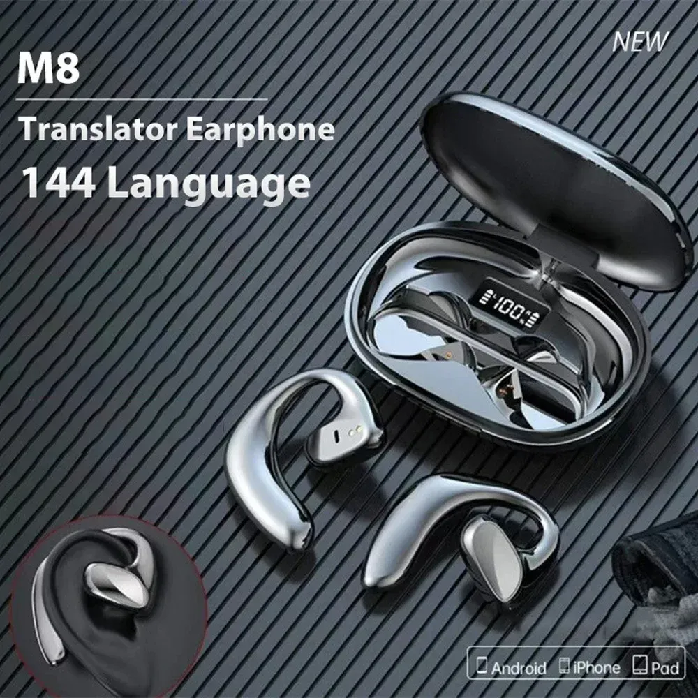 Kulaklıklar M8 Çeviri Kulaklıkları 144 Lam8 Çeviriler Anında Çeviri Akıllı Ses Tercüman Kablosuz Bluetooth Tercüman Kulaklık