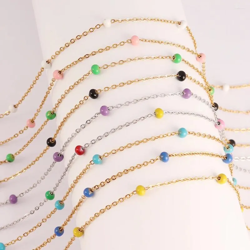 Collier ras du cou en acier inoxydable plaqué or 18 carats, chaîne courte, cadeau, perles en émail multicolores, bijoux de fête pour femmes